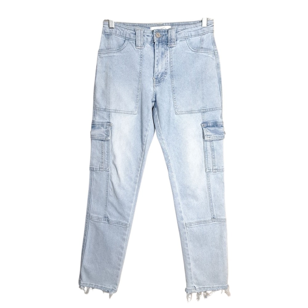 KanCan‎ Cargo Cropped Women's Jeans Size 0/23 Light Wash Frayed Hem Distressed